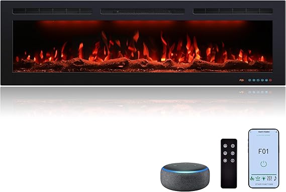 Recessed & Wall Mount Electric Fireplace with Multicolor Flame