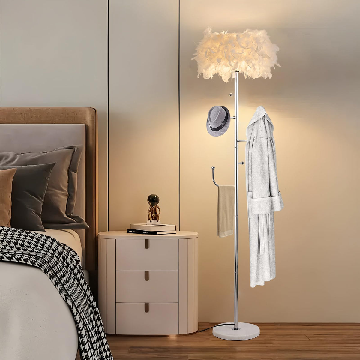 Feather Floor Lamp with Coat Rack