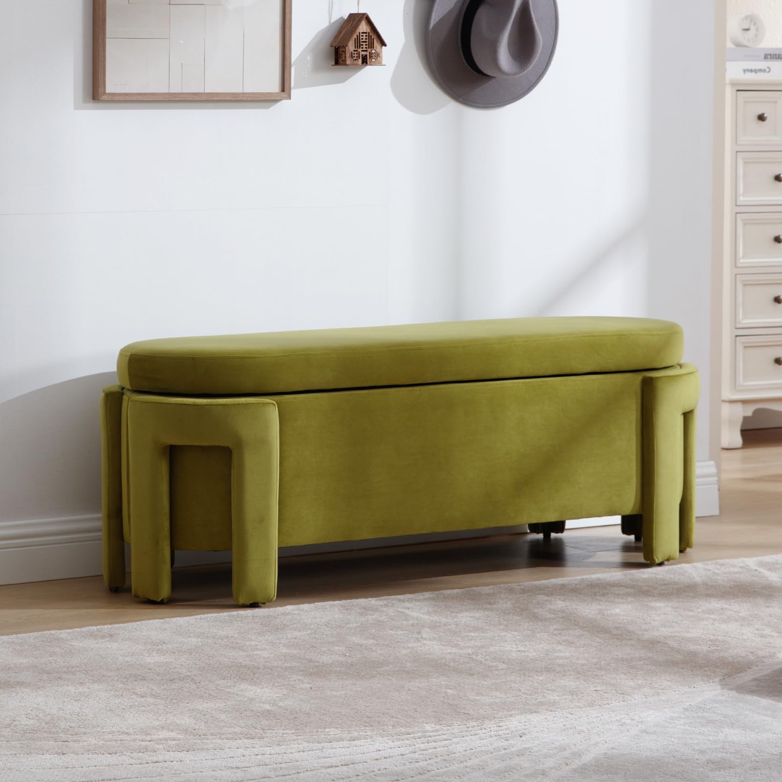 50" Upholstered Storage Bench with Oval Design
