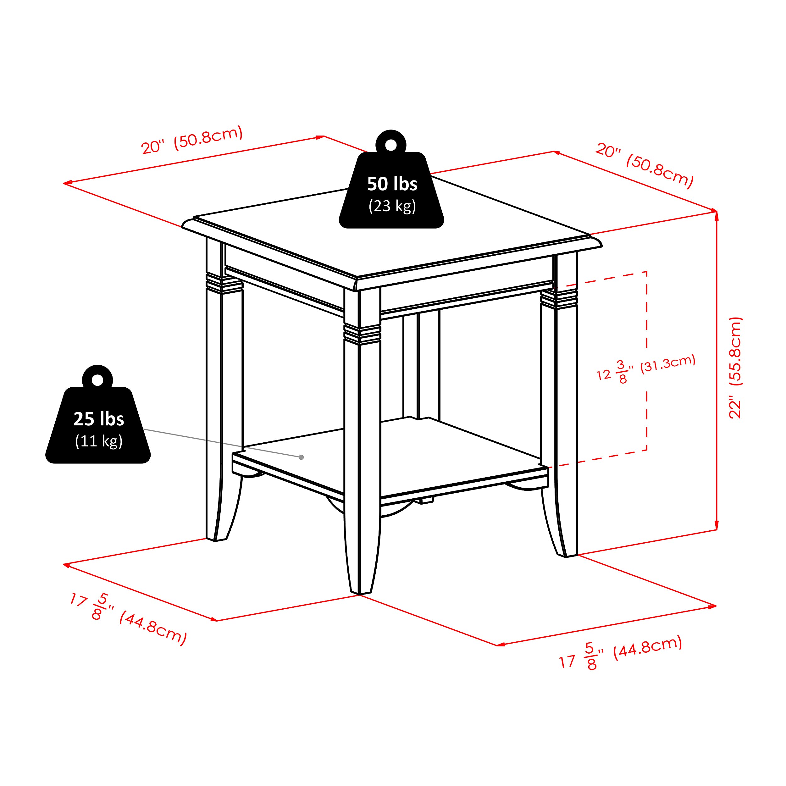 Cappuccino Square End Table with Lower Shelf