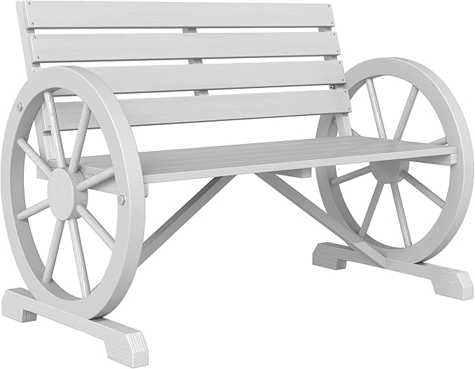 41-Inch Rustic Wagon Wheel Wood Outdoor Bench