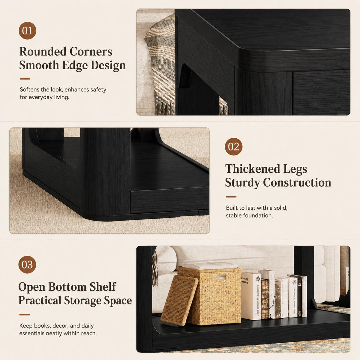Rovibek Living Room Tables Set of 3, Large Coffee Table and End Table Sets