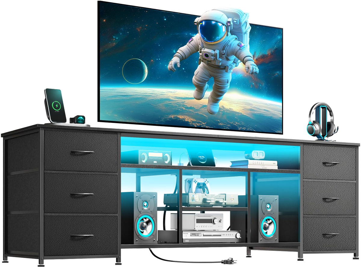Furologee 63 Inch LED TV Stand, Entertainment Center, Black