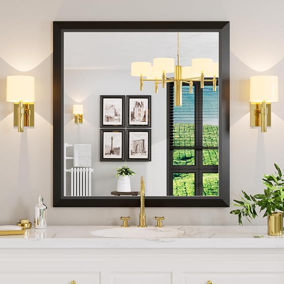 White Metal-Framed Bathroom Mirror