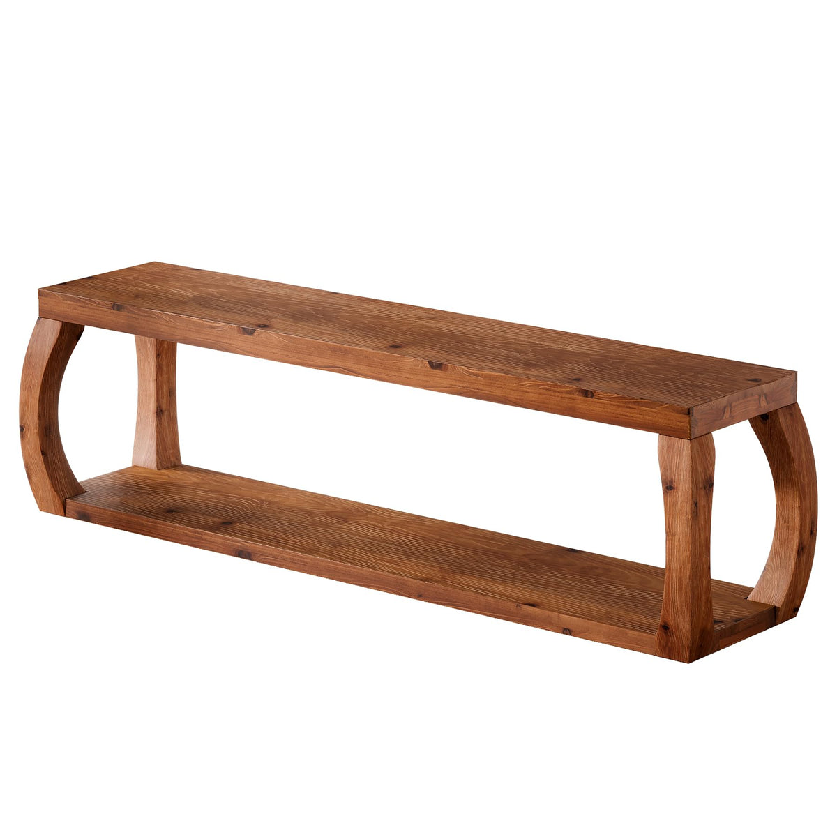 TRIBEWOOD 2-Tier Solid Wood Entryway Bench, 59" Long Farmhouse End of Bed Bench with Open Shelves, Rustic Shoe Storage Wooden Seating for Entry, Kitchen, Living Room, Bedroom, Hallway (Rustic Brown)