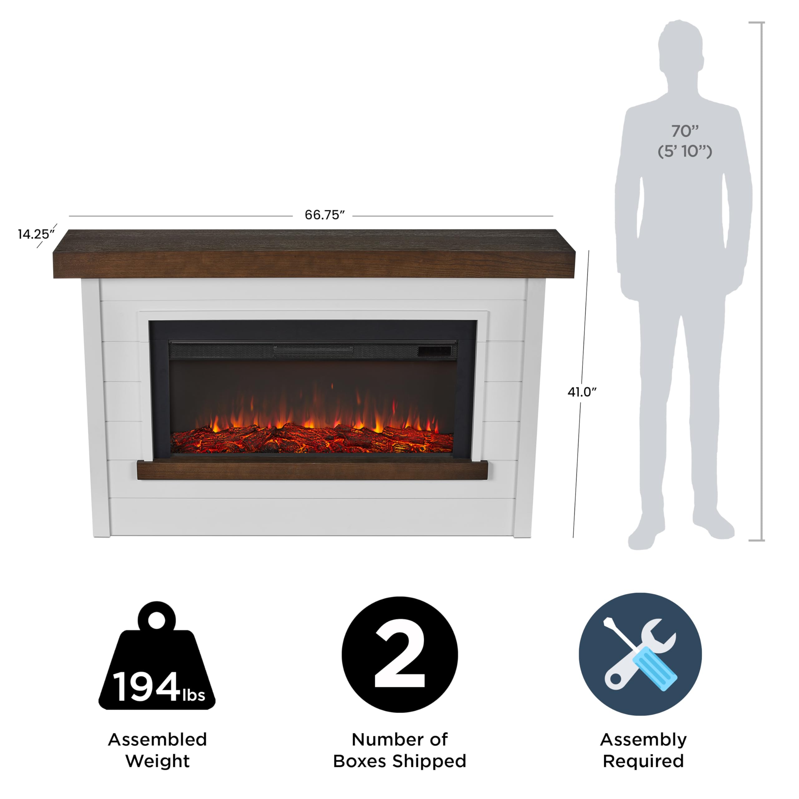 Electric Fireplace Mantel with Heater – White
