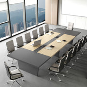 Huariifowm 10FT Conference Table for 8-10 People, Large Rectangular Boardroom Meeting Table with Built-in Power Outlets, USB-C Ports, 2" Thick Tabletop & Heavy-Duty Base, Oak + Gray