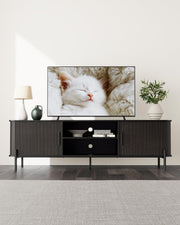 SUNCOZE 70" Mid-Century Fluted TV Stand with Storage up to 80 Inch, Black