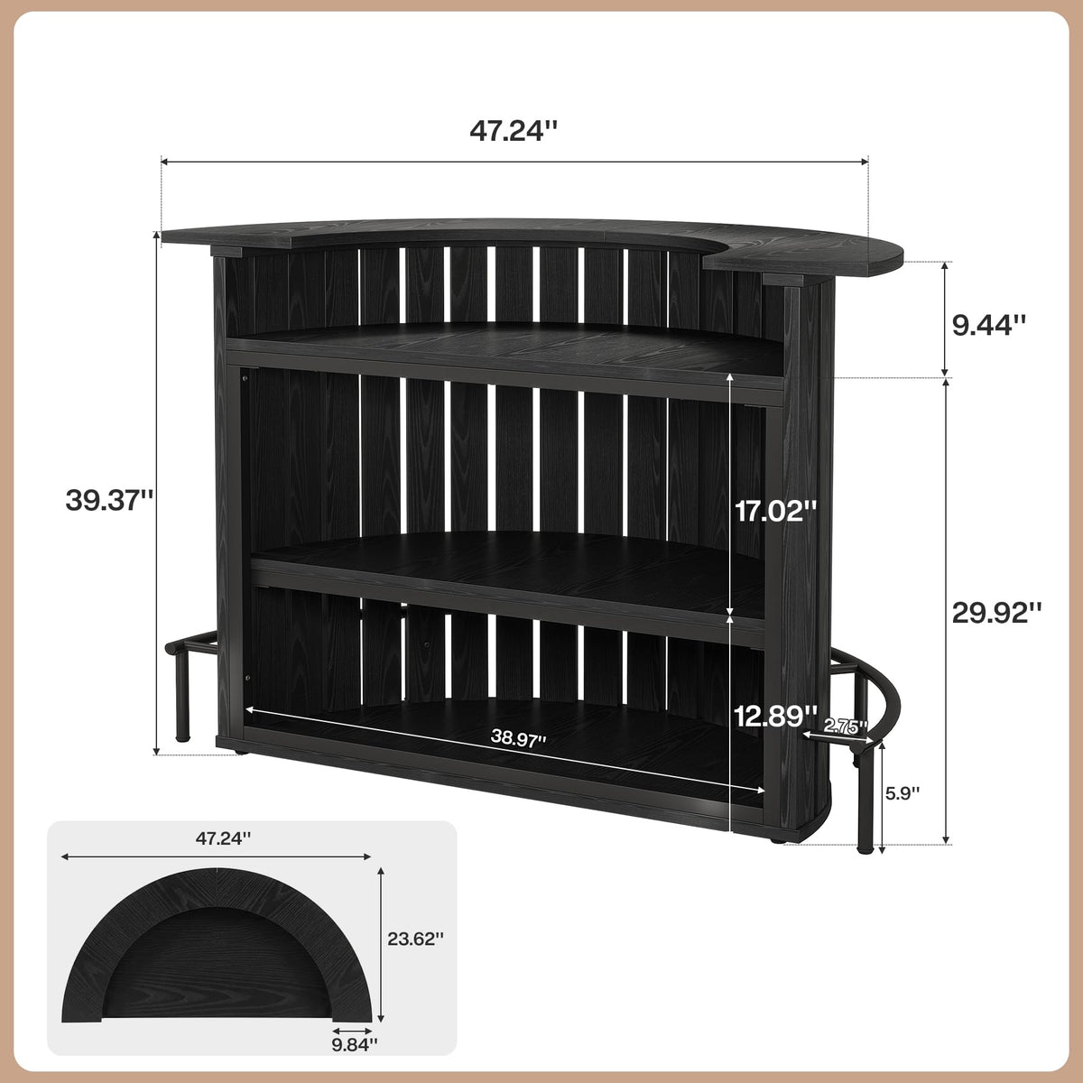 Black Curved Bar Table
