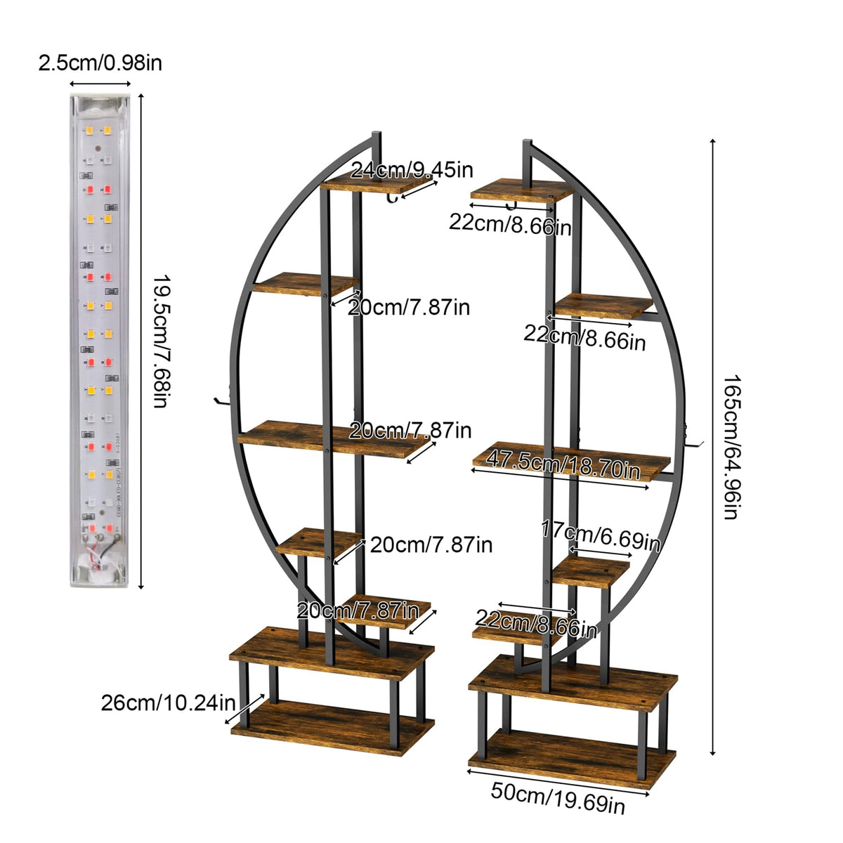 Circular Plant Stand with Grow Lights, Set of 2