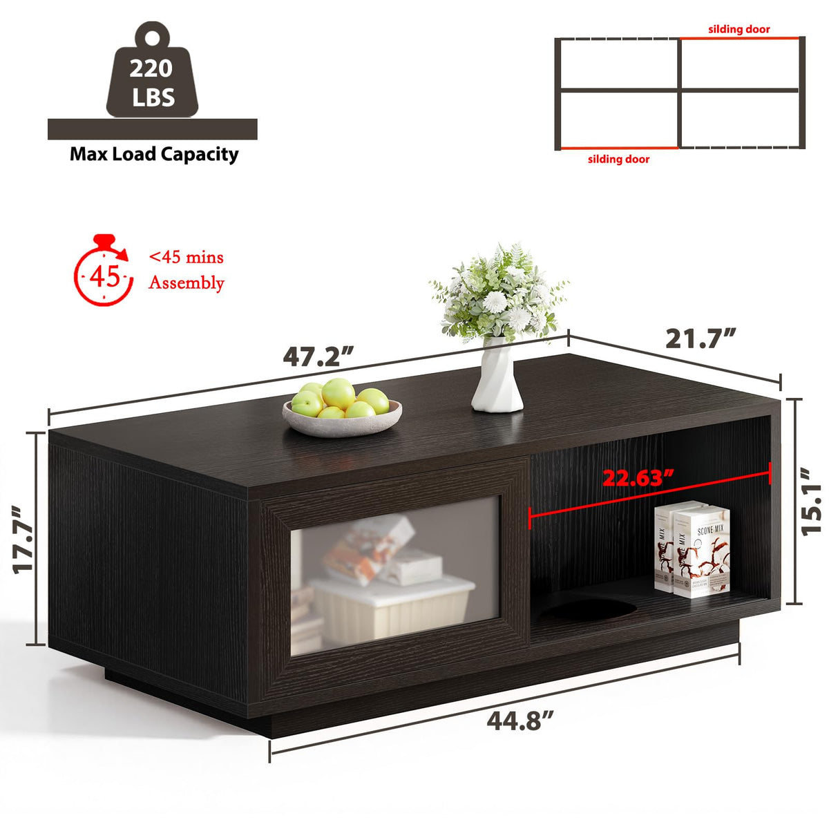 Sliding Door Storage Coffee Table