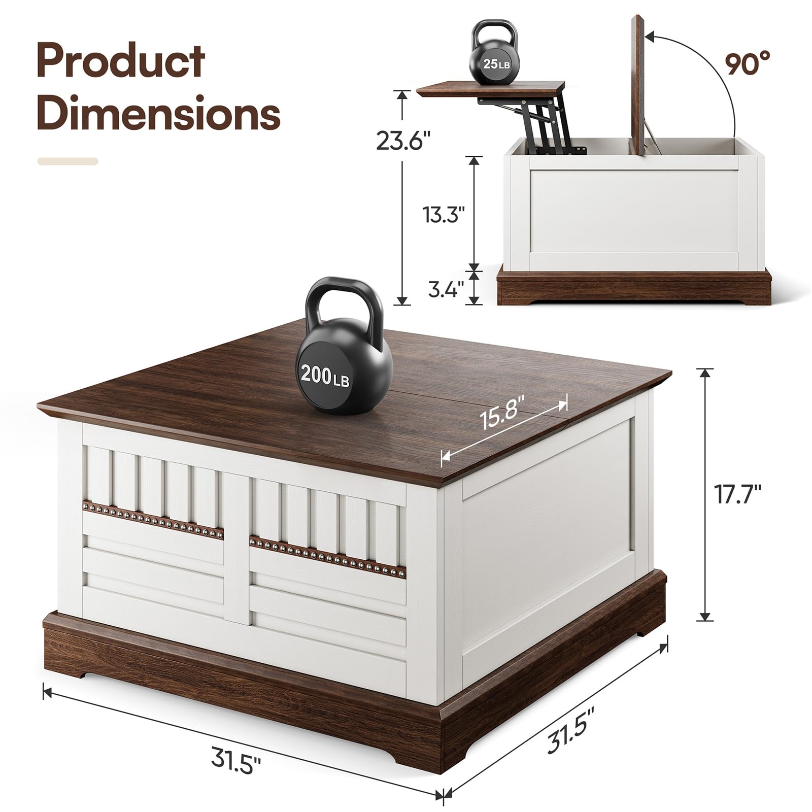 3-Piece Farmhouse Coffee Table Set with Lift-Top & Charging End Tables