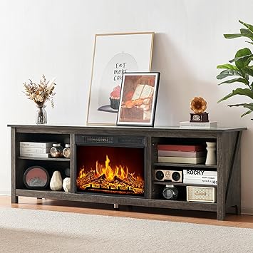 70" Fireplace TV Stand with 23" Electric Fireplace & 3 Shelves
