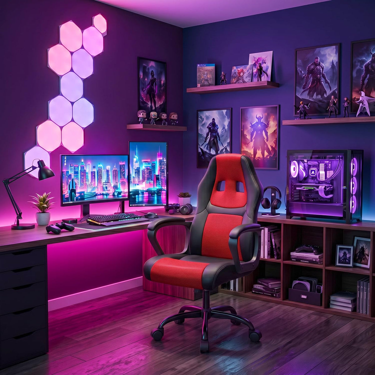 FDW Gaming Chair | Ergonomic Computer Desk Chair for Home Office | Red
