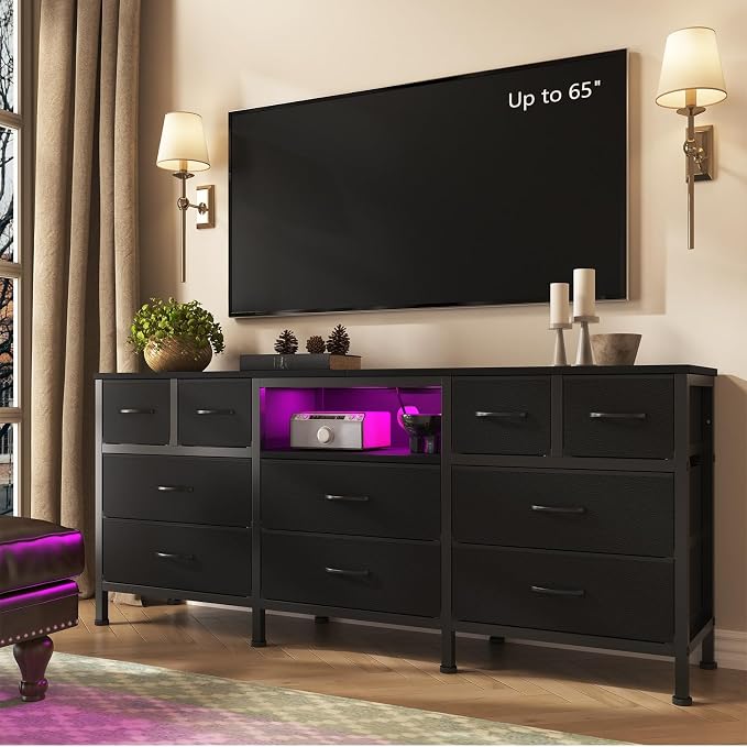 10-Drawer LED Dresser TV Stand
