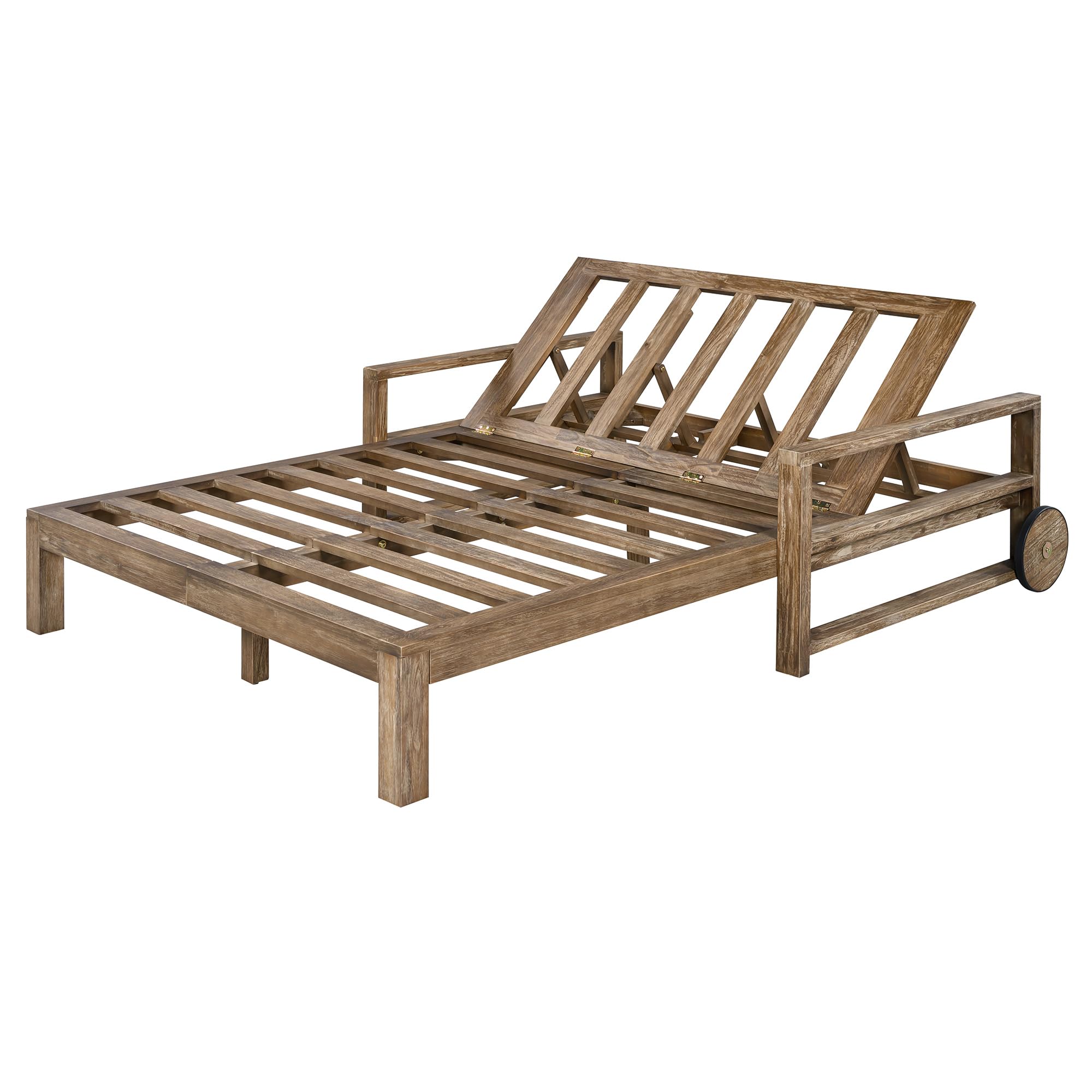 Merax Acacia Wood Outdoor Daybed Sofa, Farmhouse Patio Sun Lounger with Adjustable Backrest, High-Density Cushions & Removable Wheels, Weather Resistant for Garden, Poolside, Backyard, Beige
