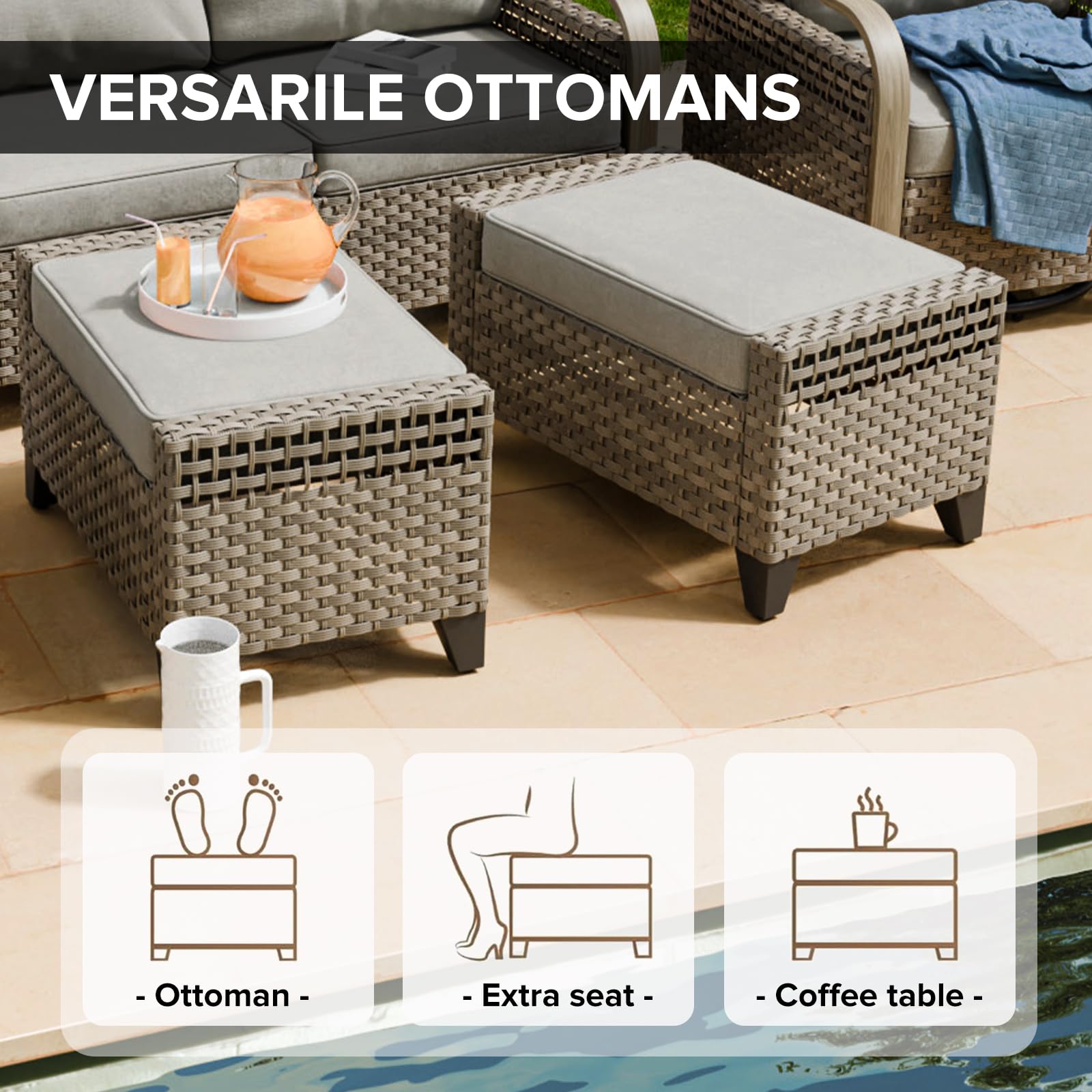 Outdoor Wicker Ottoman Set (2-Piece)
