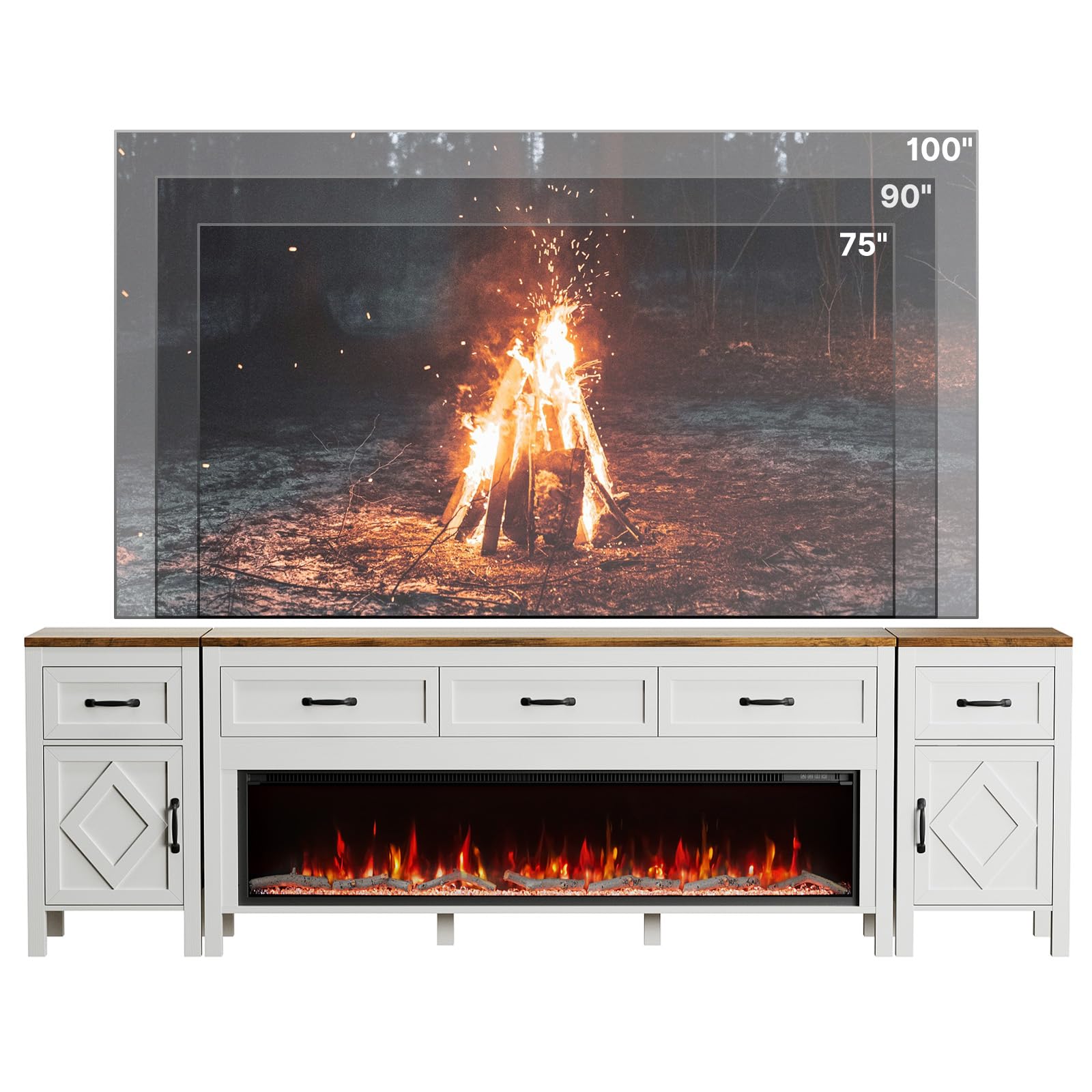 TV Stand with 60" Electric Fireplace – Up to 100"