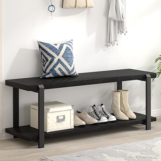 Entryway Shoe Storage Bench with Open Shelf