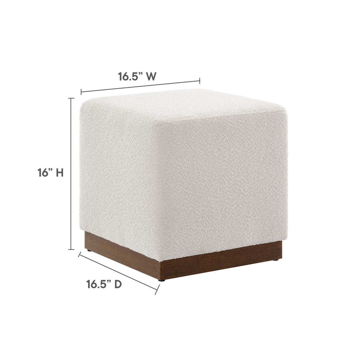 Modway Tilden 17" Square Boucle Upholstered Upholstered Ottoman in Cloud Walnut