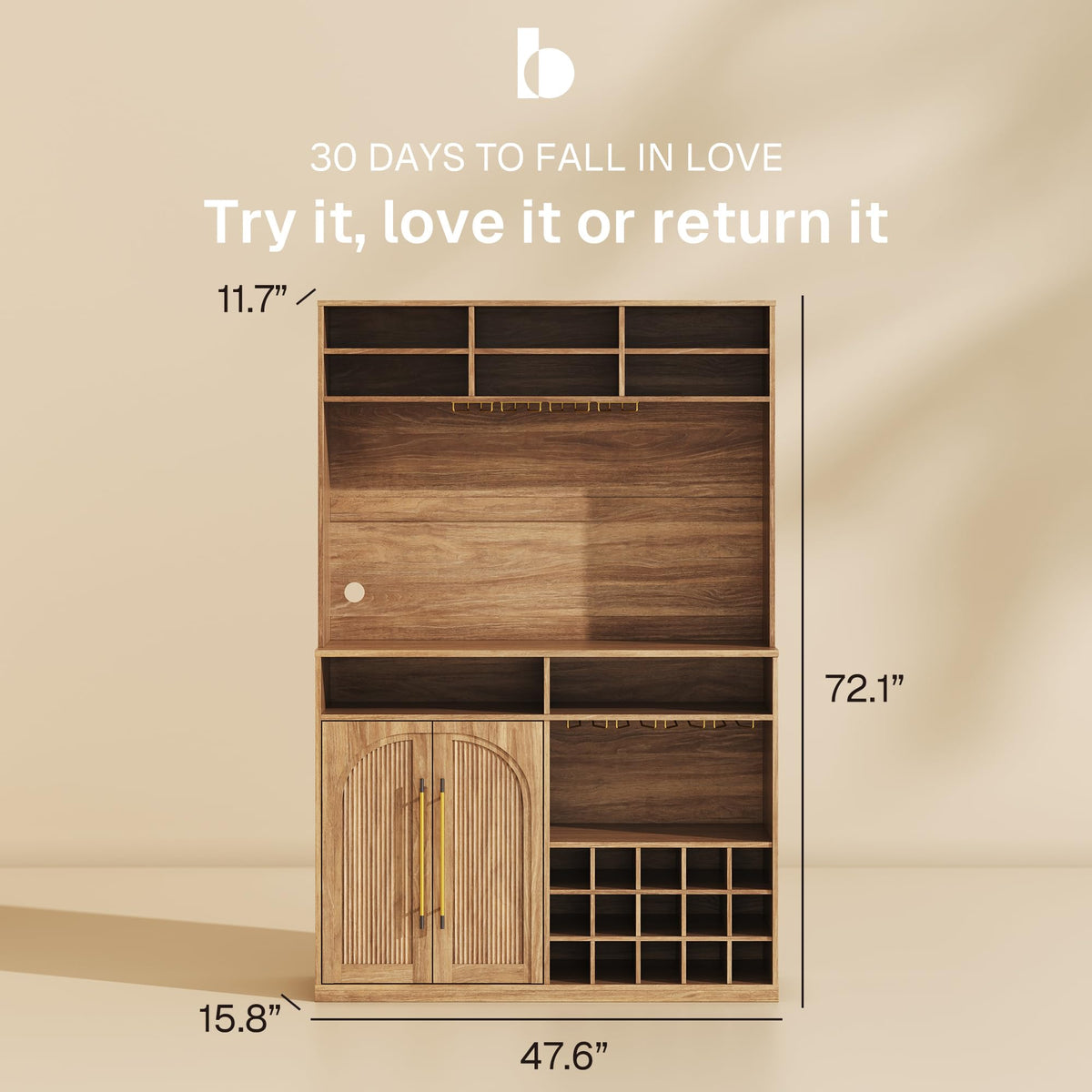 BELLEZE Jagger Bar Cabinet - Camel