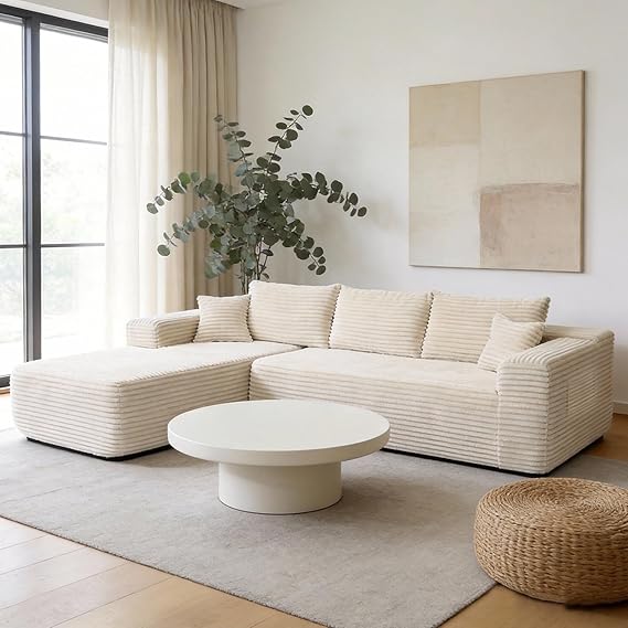 Plush Ottoman & L-Shaped Sofa Set