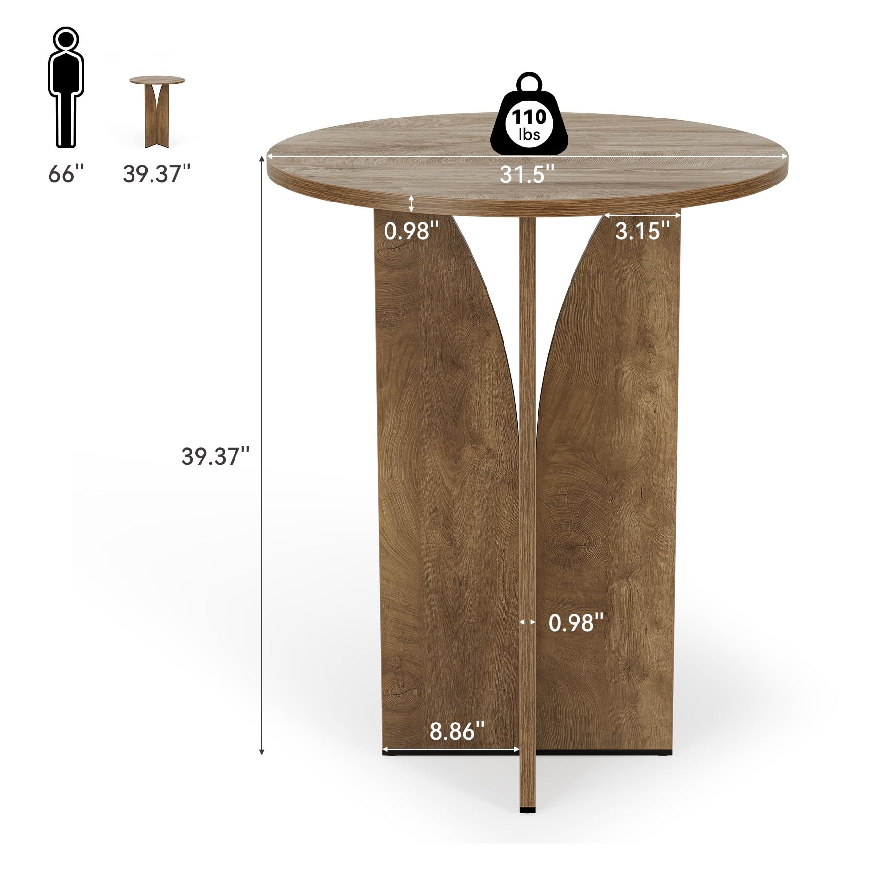 LITTLE TREE Round Bar Table, 31.5 Inches Counter Height Cocktail Table, Wooden High Top Home Bar Unit for Pub, Bistro, Home, Kitchen, Dining Room, Small Space, Brown