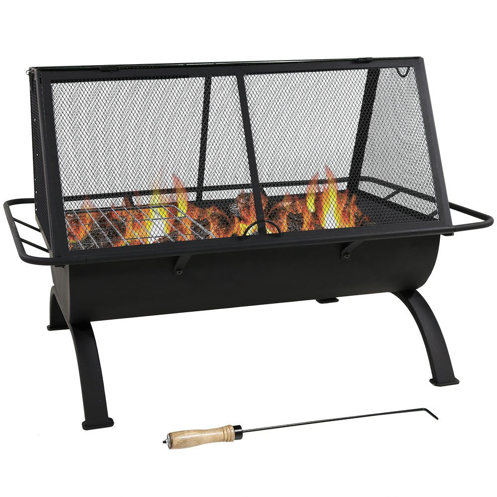 36-Inch Rectangular Steel Fire Pit with Grill & Accessories