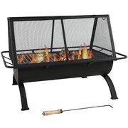 Rectangular Wood-Burning Fire Pit with Grill