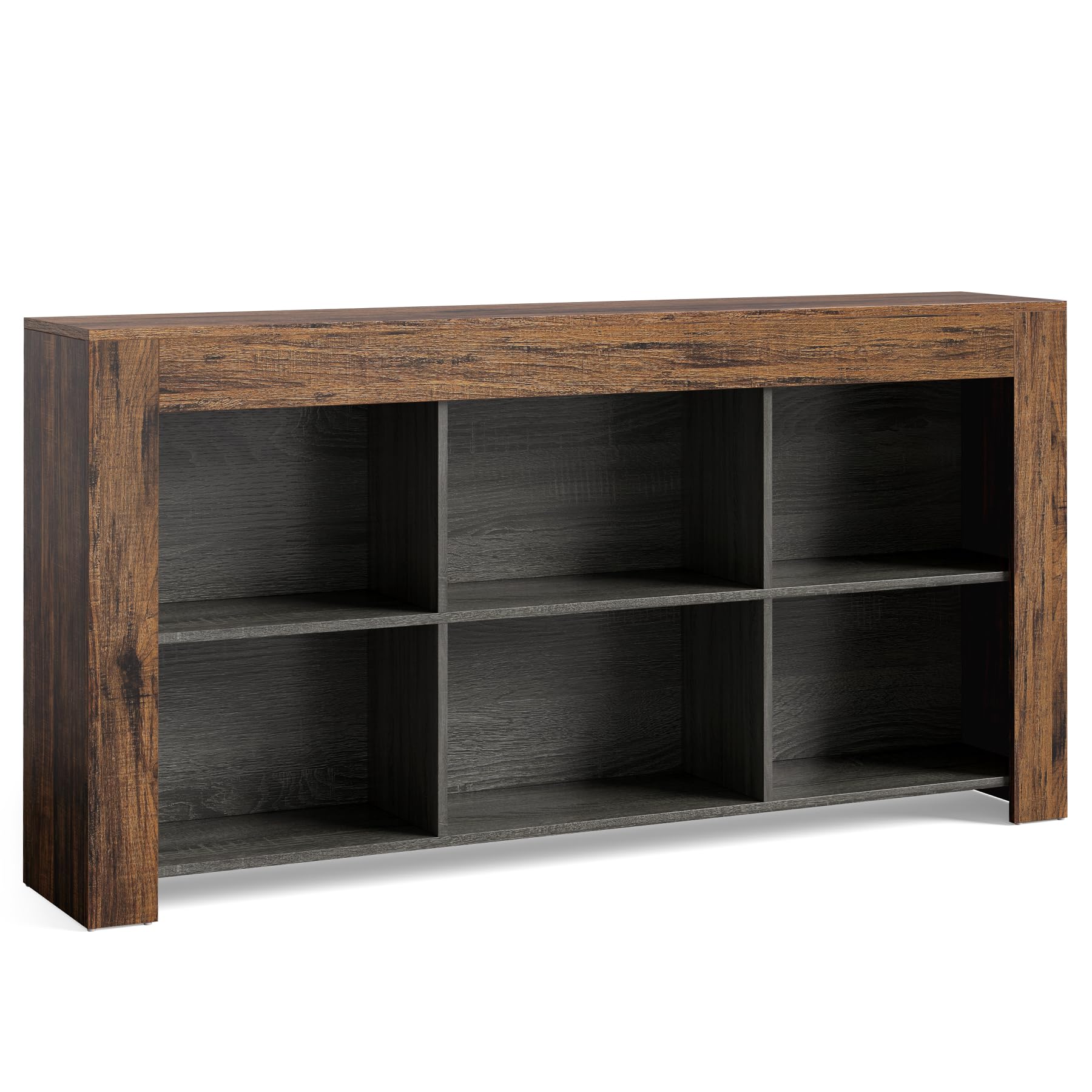 LITTLE TREE TV Stand with Storage, 63-Inch Entertainment Center with Shelves, Modern Media Console for Television up to 65" for Living Room, Bedroom, Brown + Black