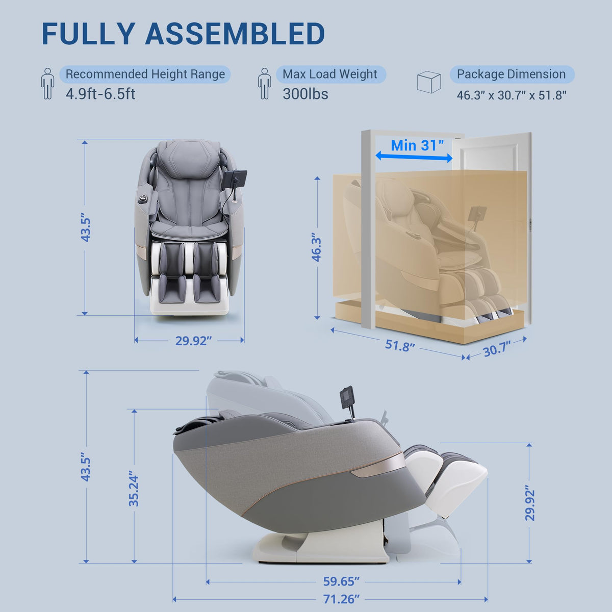MYNTA Massage Chair Full Body, 170° Flexible SL Track Shiatsu Massage Chairs with Zero Gravity, Bluetooth Speaker, Airbags & Heating, MC1650(Grey)