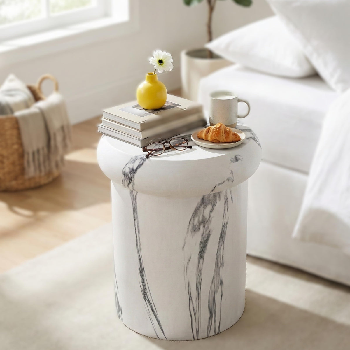 Round Faux Marble Side Table