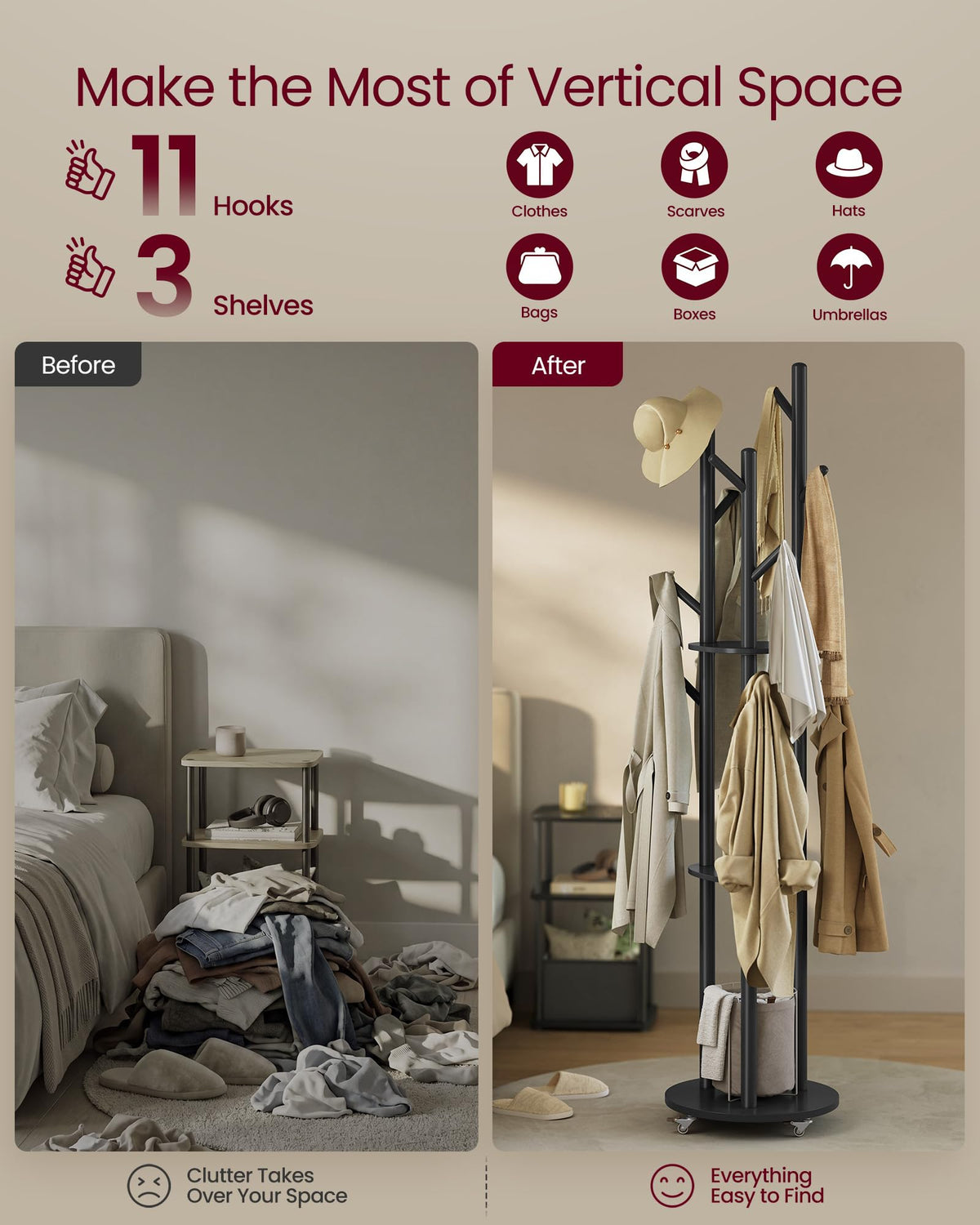 Freestanding Coat Rack with Shelves