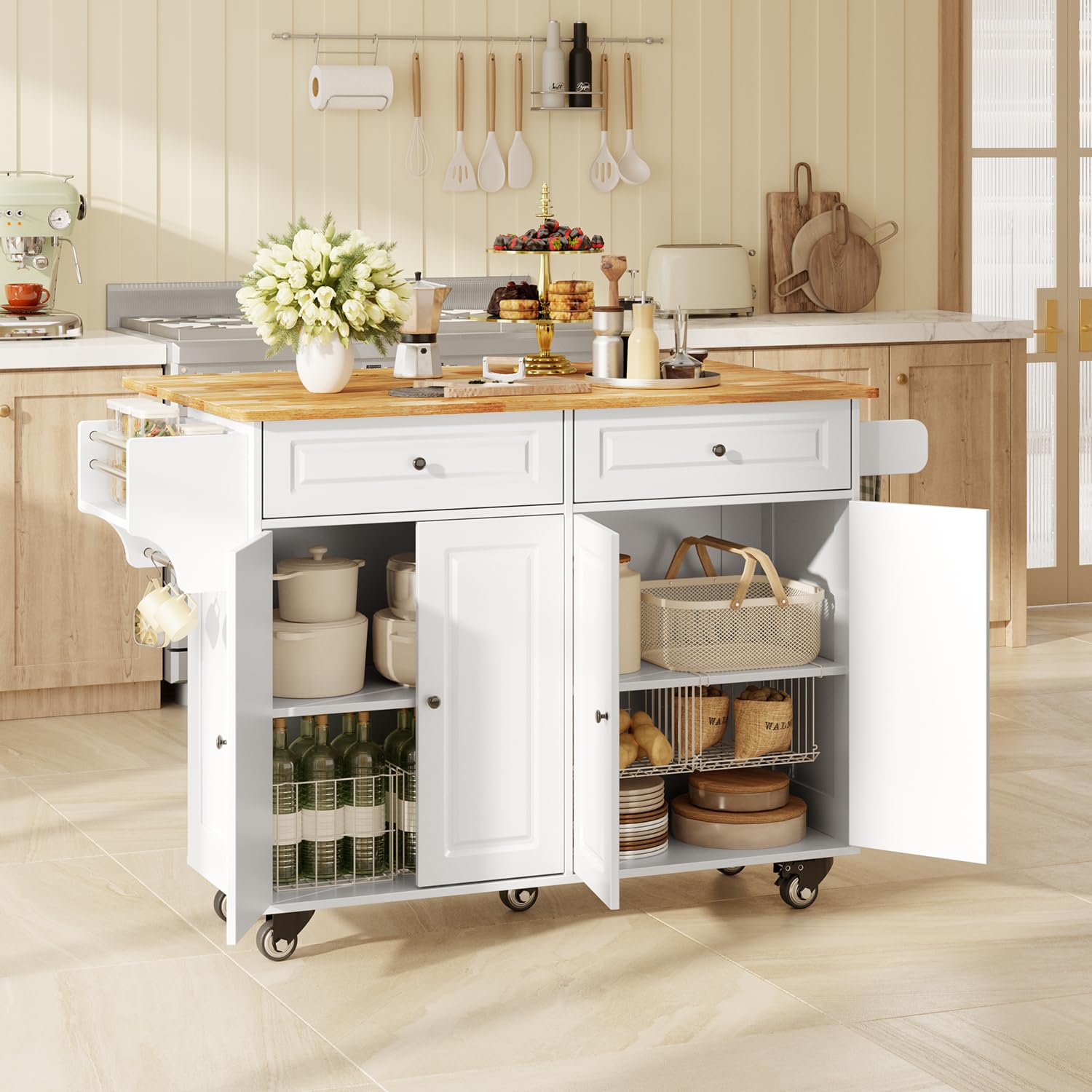 Kitchen Island with Storage & Rolling Wheels