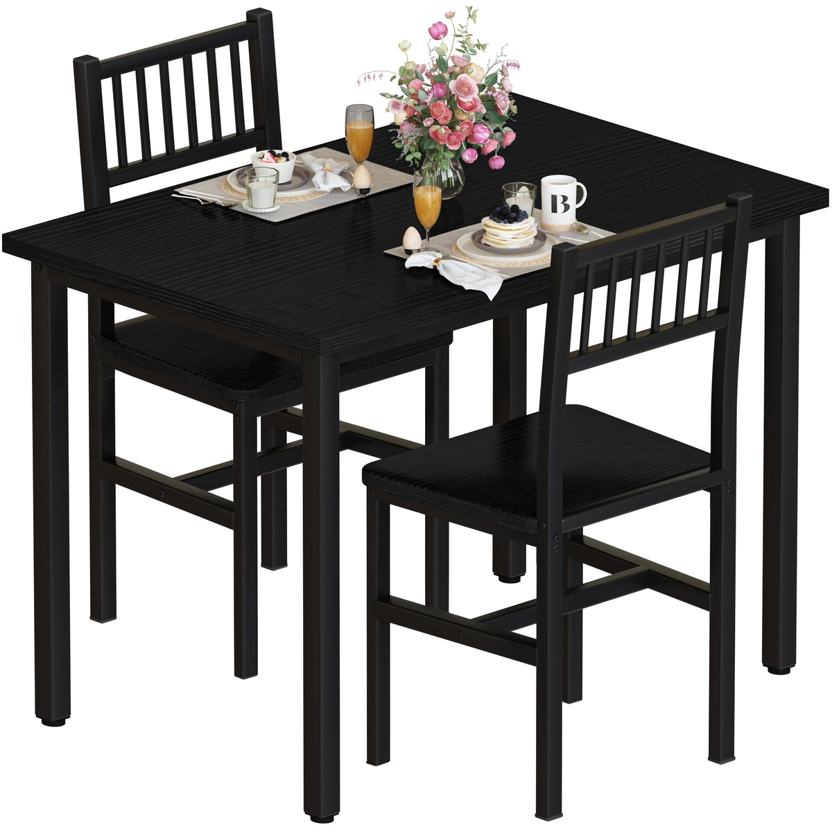 AWQM 3 Piece Dining Table, Small Kitchen Table Set for 2 with Chairs(Black)