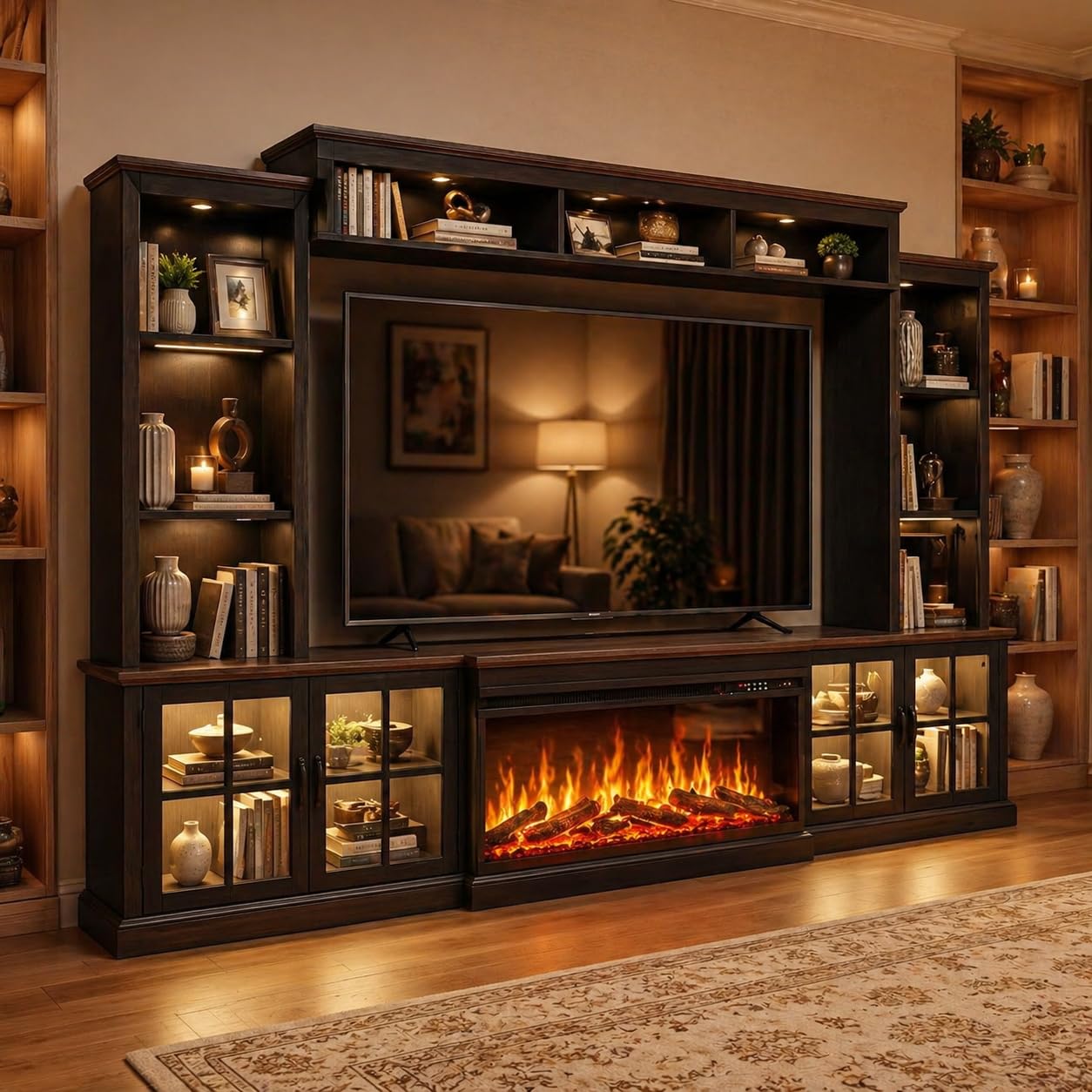 Farmhouse TV Stand with Electric Fireplace