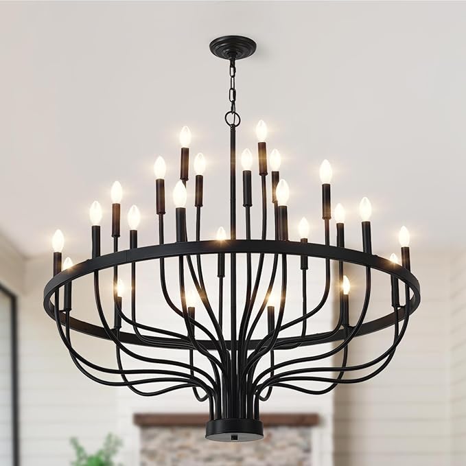 Black Farmhouse Chandelier with Candle Lights