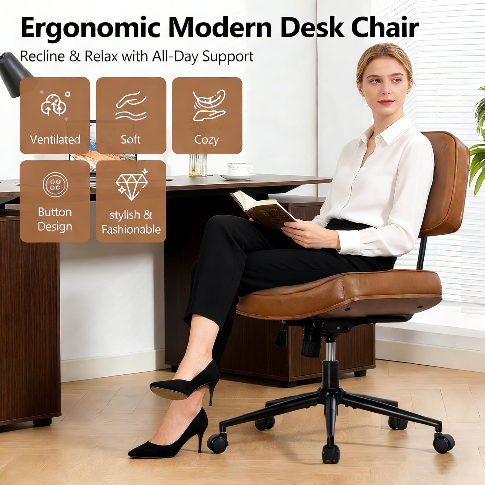 Armless Swivel Office Chair with Wheels