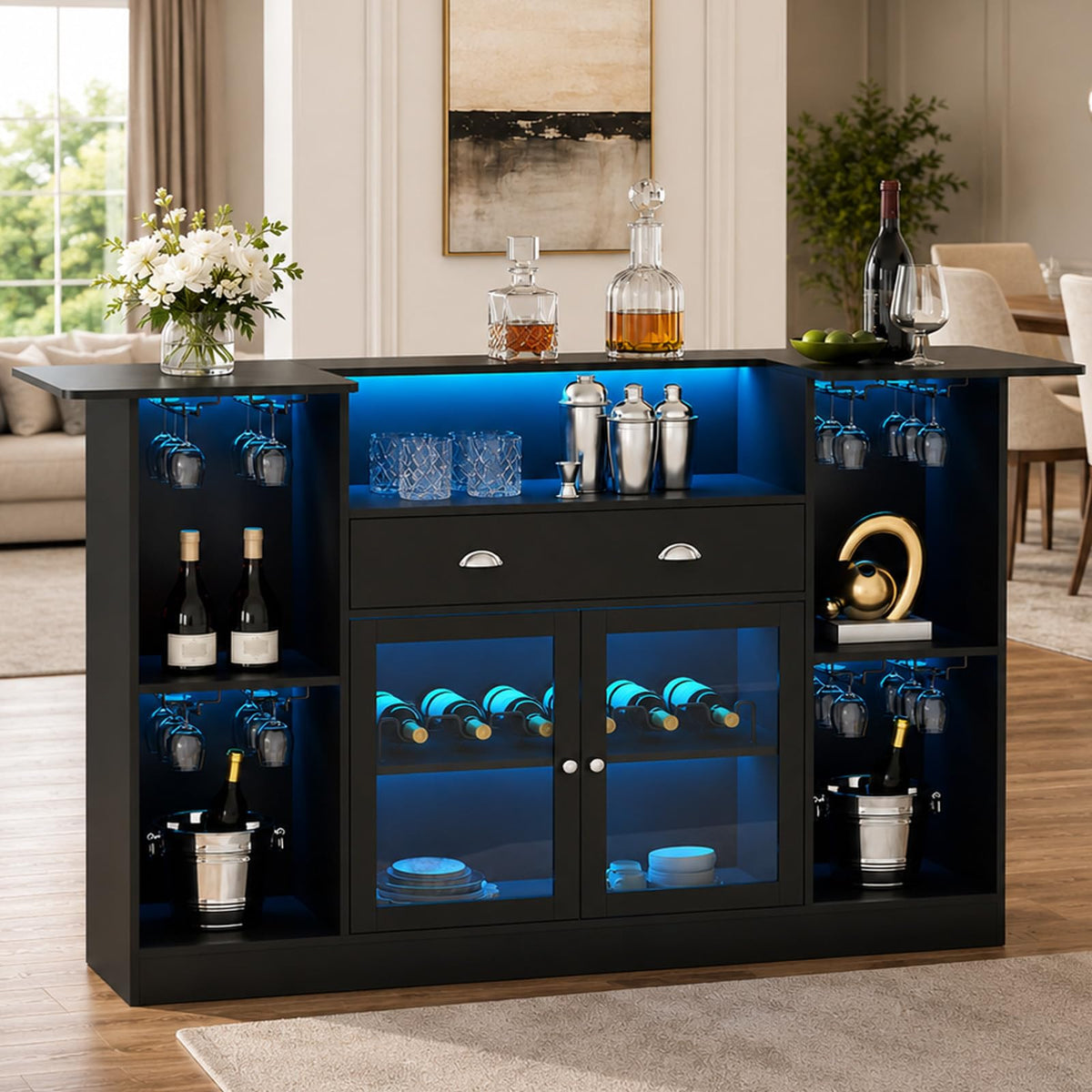LED Bar Cabinet with Drawer
