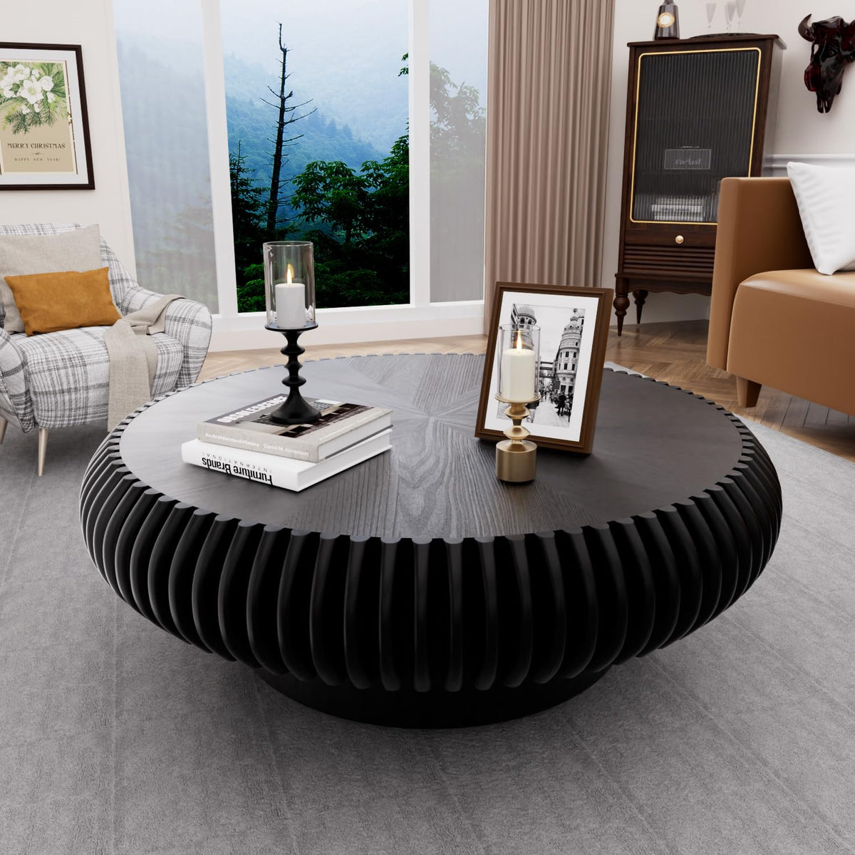Black Fluted Drum Coffee Table