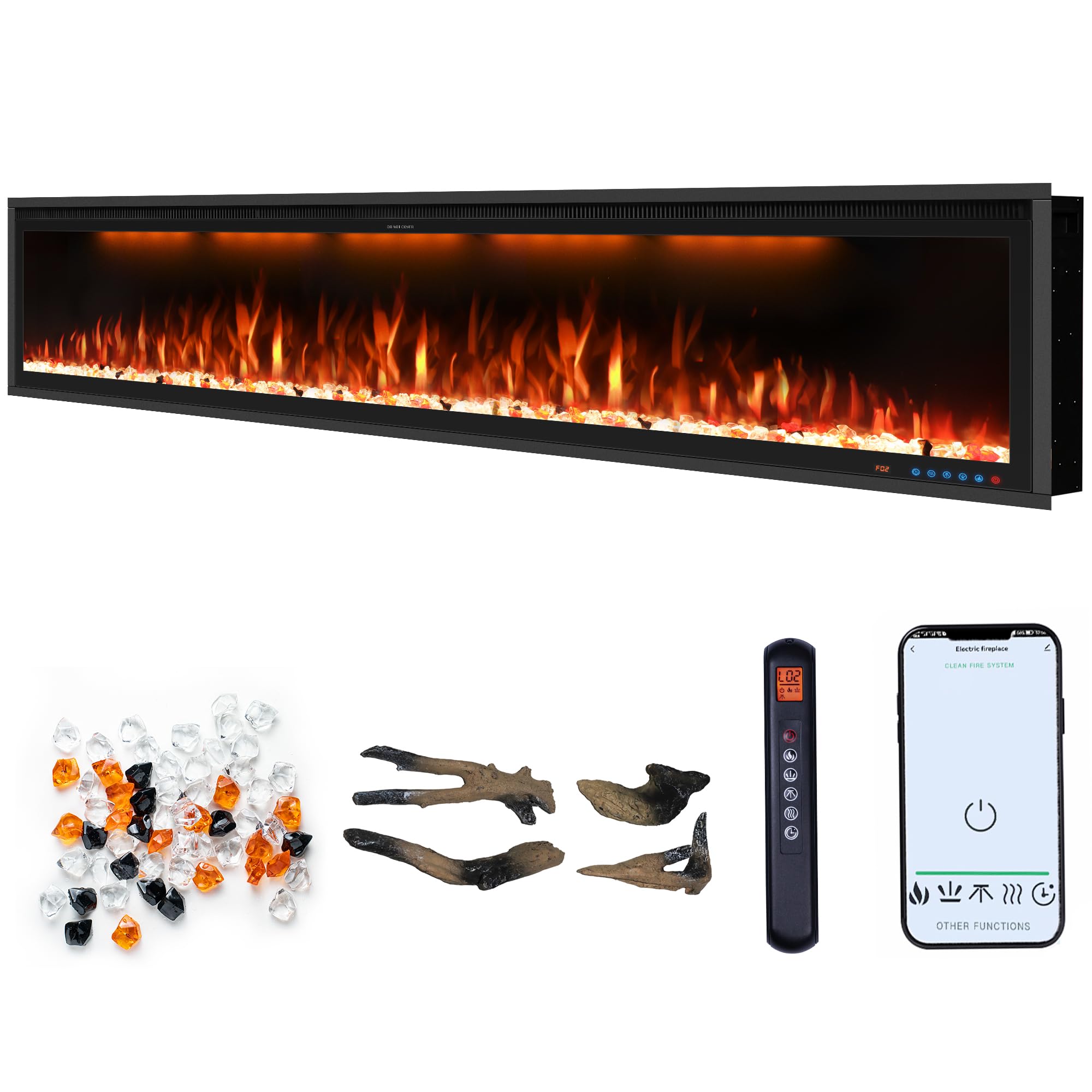 74" Smart Electric Fireplace Inserts, Slim Fireplace with APP & Alexa Control, Remote & Touch Panel, Adjustable Flame Colors & Fuel Bed Colors, Timer & Overheat Protection, 750W/1500W, Black