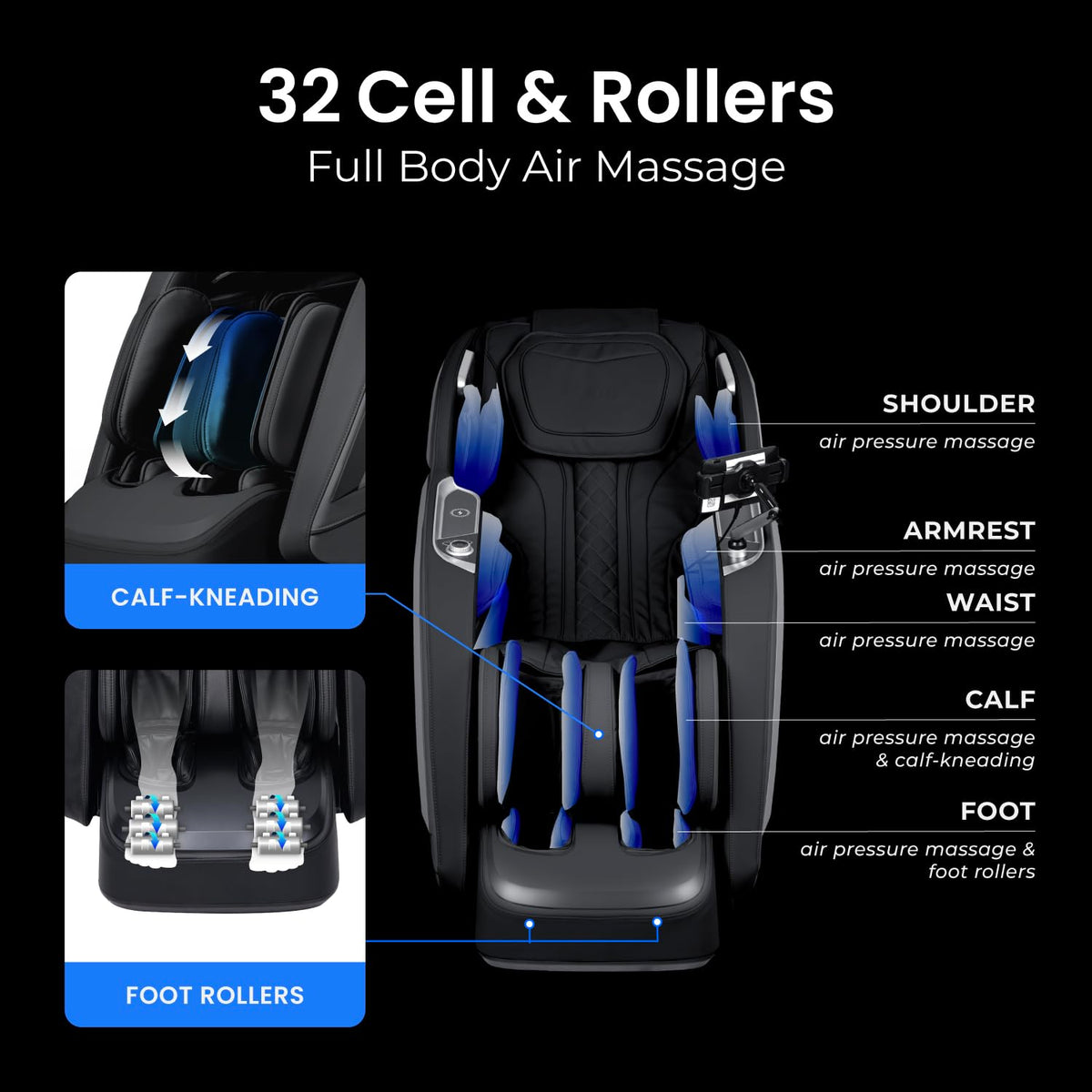 Black 4D Zero Gravity Massage Chair