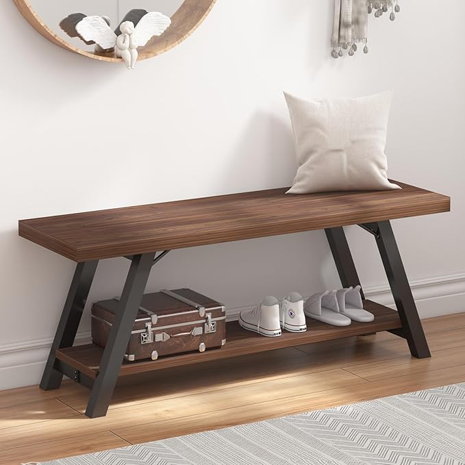 Storage Bench with Shoe Rack, 47" Entryway Bench