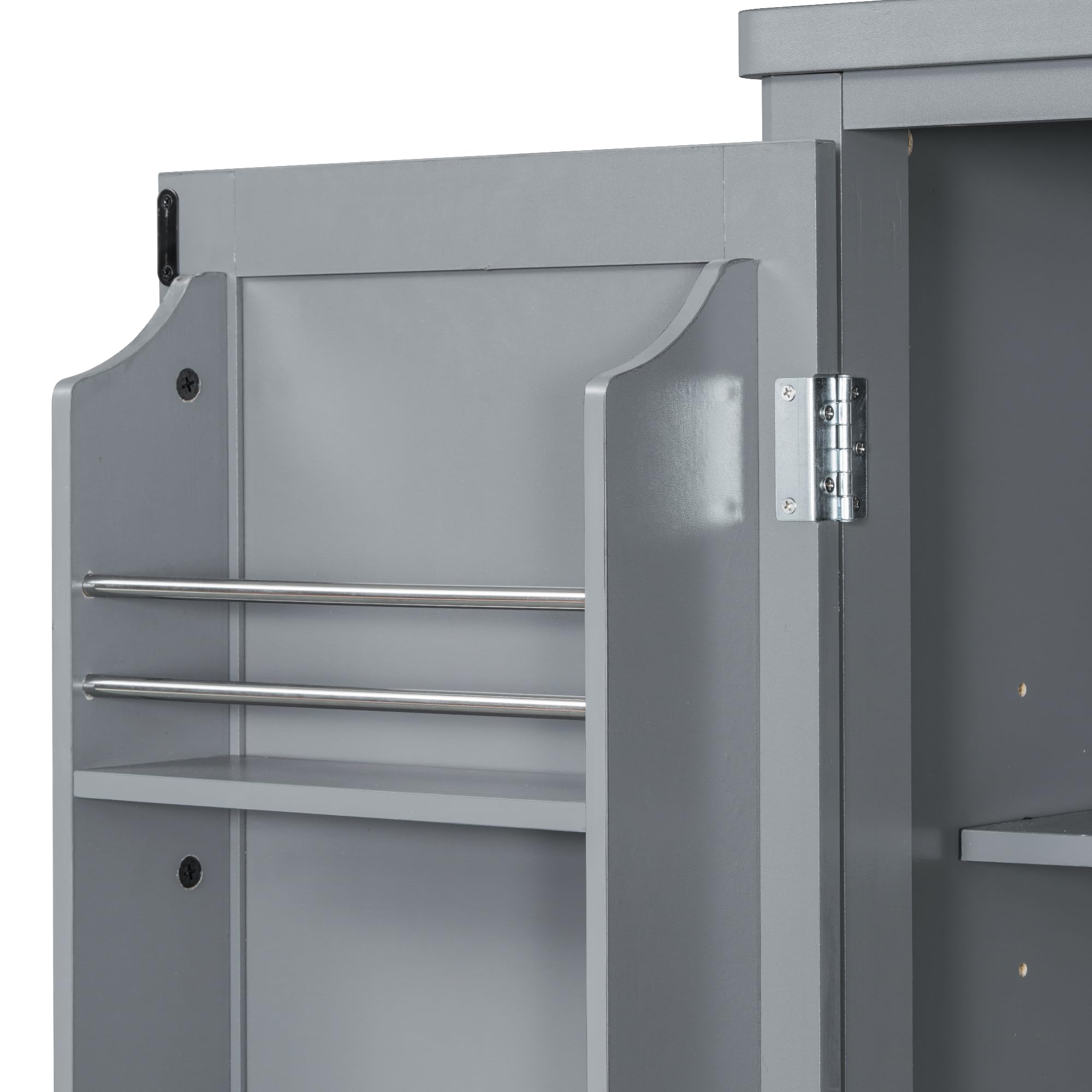 Merax 74.8'' Tall Kitchen Pantry Storage Cabinet with 6 Doors, 3 Drawers and Adjustable Shelves, Freestanding Large Cupboard & Pull-Out Trays for Kitchen, Dining Room, Living Room, Gray