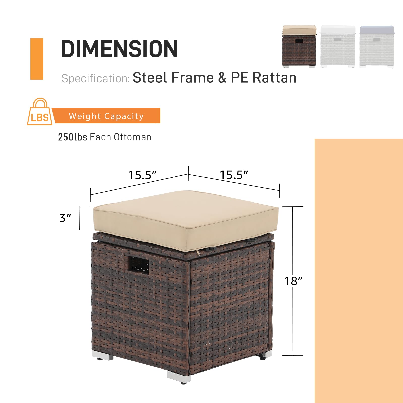 Outdoor Rattan Storage Ottoman Set of 2