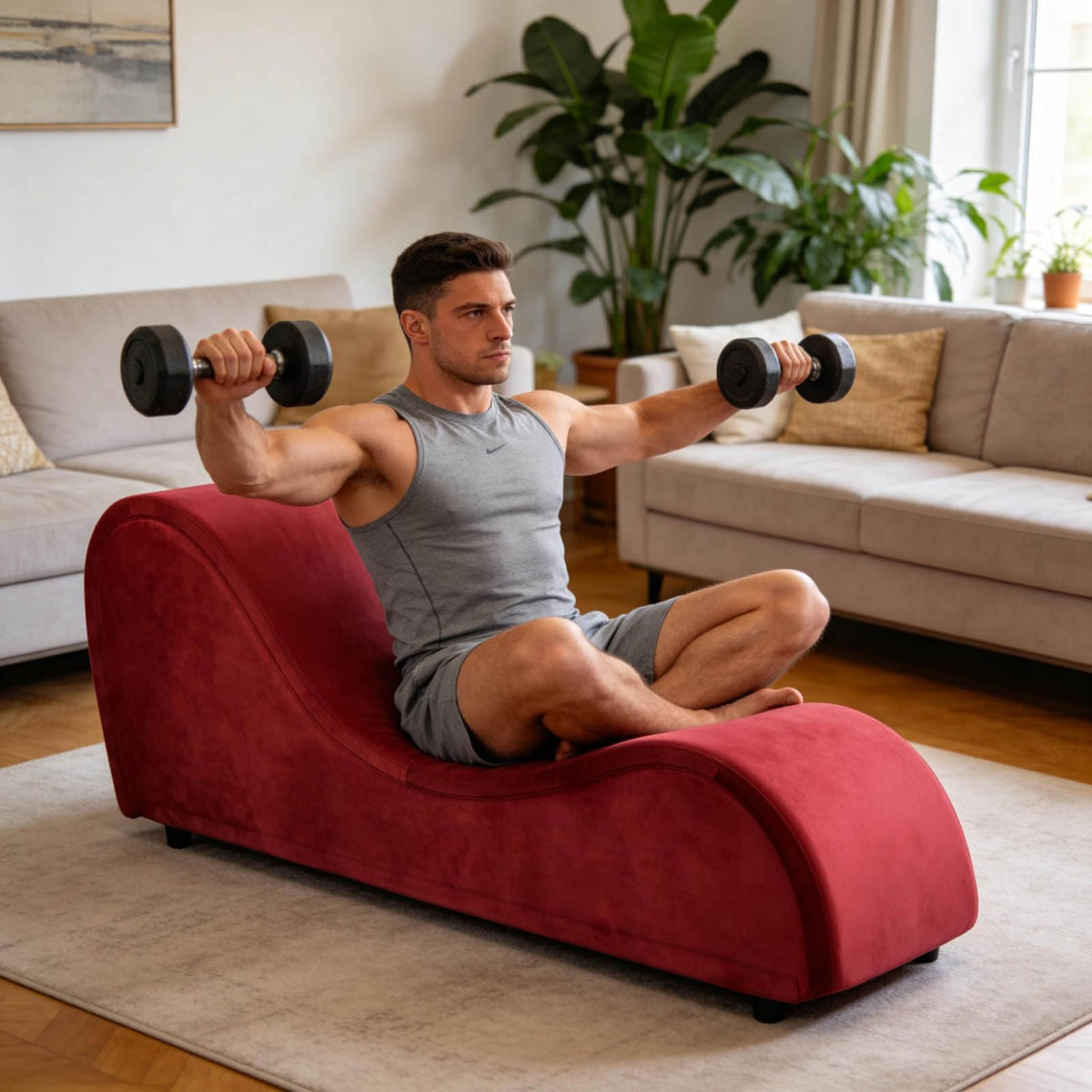 Red Velvet Curved Chaise Lounge