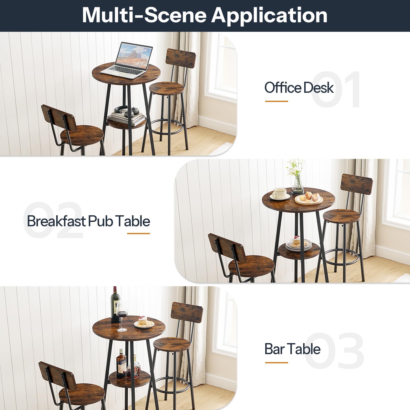 Industrial Round Bar Table & Stools Set