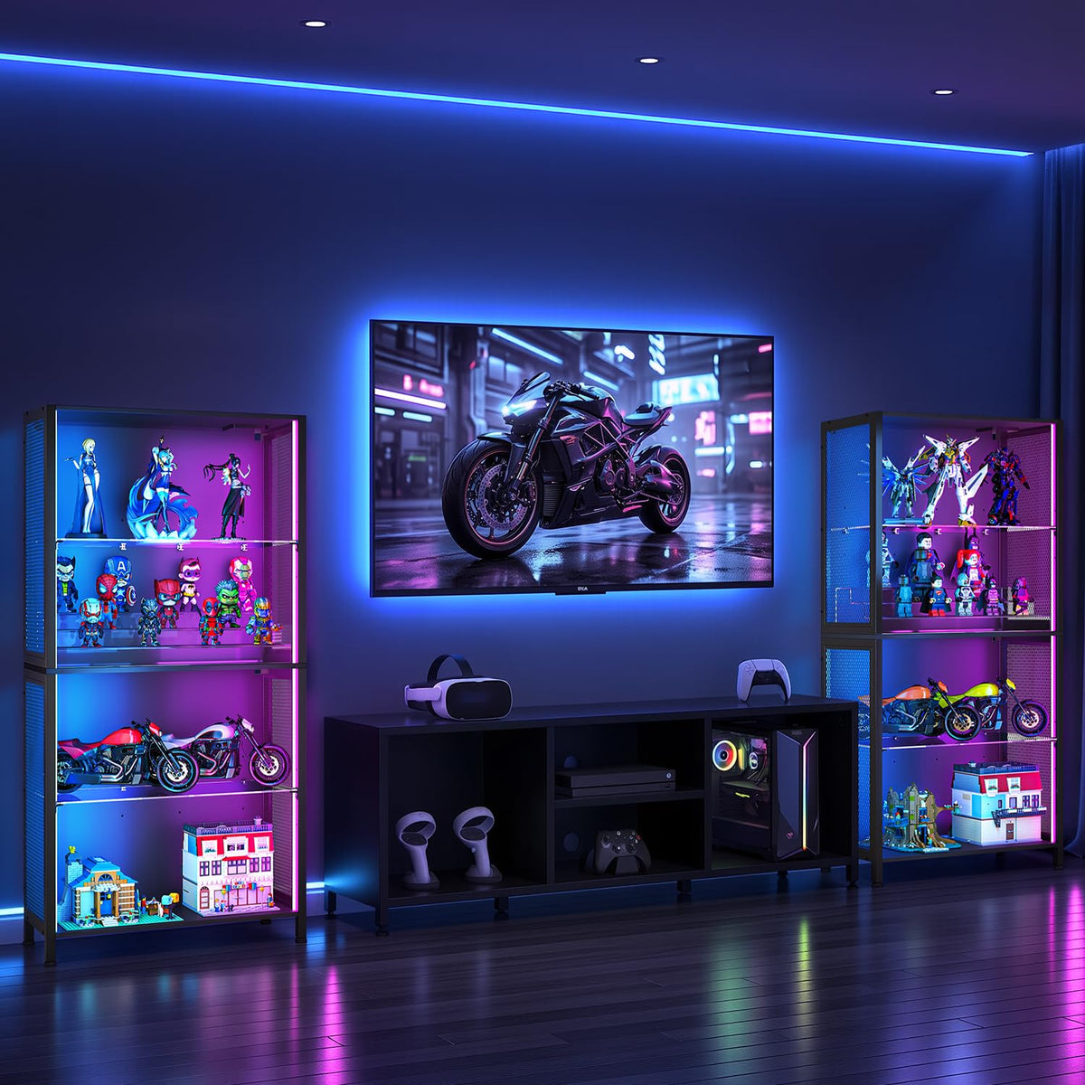 4-Tier Display Cabinet with RGB Lights and Glass Shelves