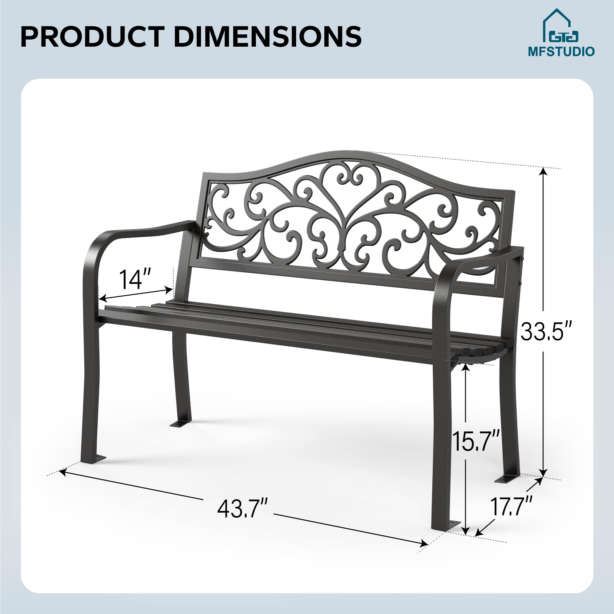 Outdoor Garden Bench with Floral Pattern Backrest