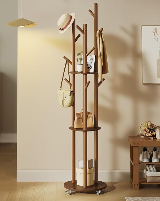 Freestanding Coat Rack with Shelves